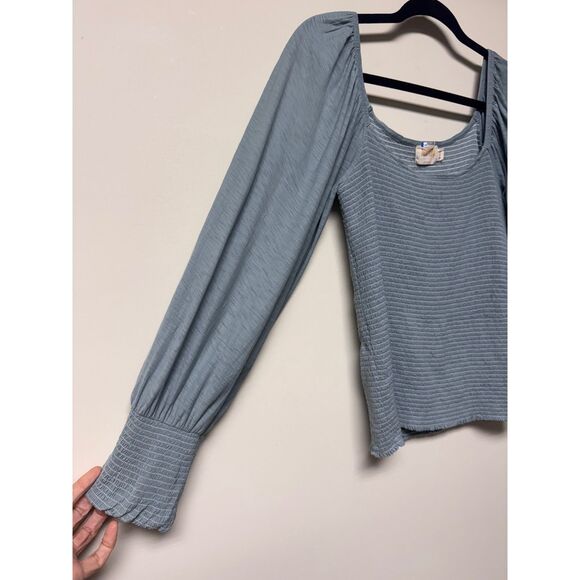 NATION LTD Iona Smocked Long Sleeve Blouse Top Dusty Blue, Sz L - Picture 3 of 9